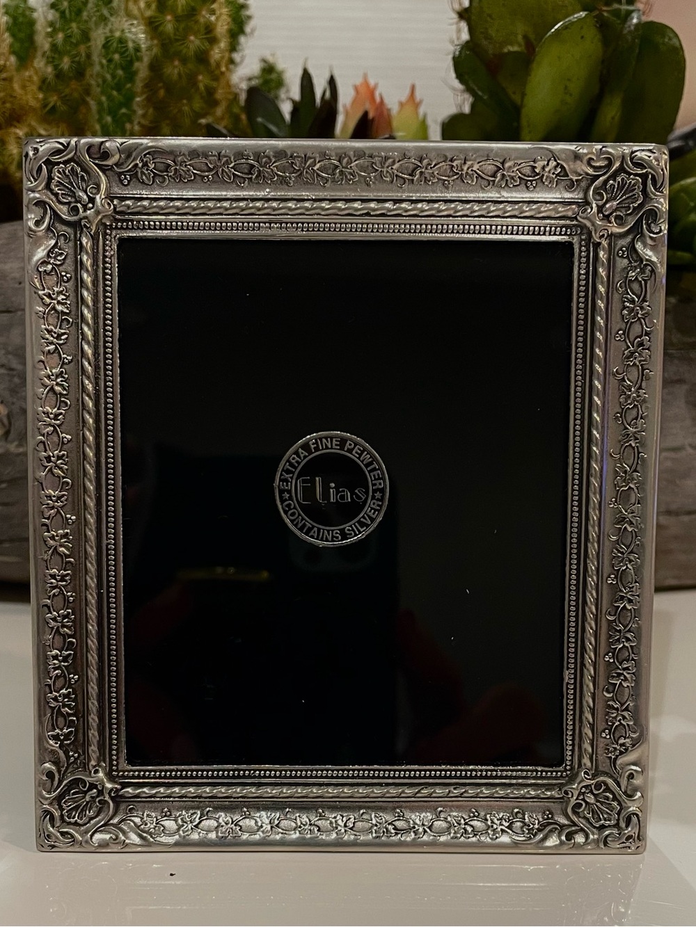 Elias Artmetal Fine Pewter & Sterling VINTAGE Ornate Classic Square Frame 4”X 4”